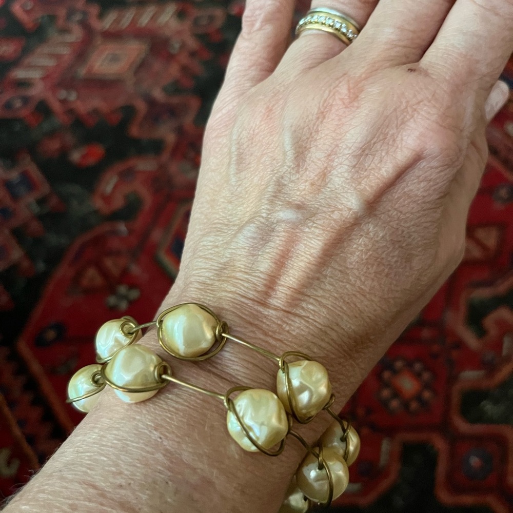 Elegant Gold and Cream Pearl Bracelet set of 2